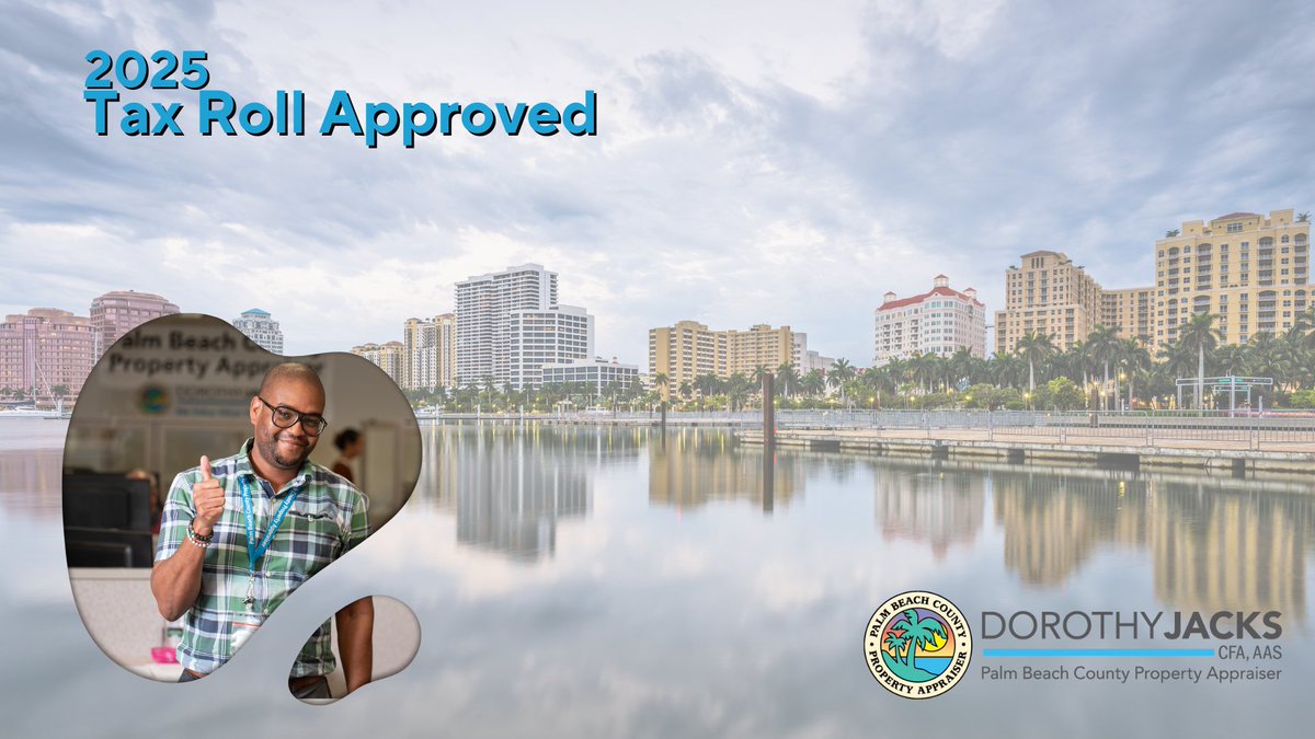My office is happy to announce the FL Department of Revenue (DOR) has approved the 2025 Tax Roll. My office's next step is to prepare &amp; send out the Notice of Proposed Property Taxes to PBC property owners. This year’s notice will be mailed on August 21. #WeValueWhatYouValue