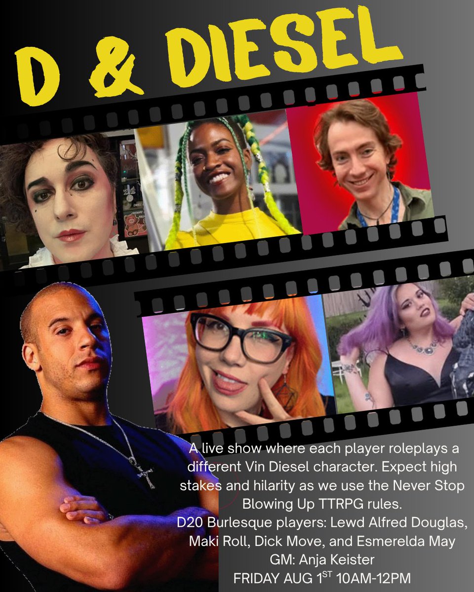 👻Anja Keister 👻 (@anjakeister) on Twitter photo Overnight a few tickets opened up for our all Vin Diesel themed Actual play event using <a href="/dimension20show/">Dimension 20 🎲</a> ’s Never Stop Blowing Up System!
Don’t miss hilarity, grab tix before it sells out again!
<a href="/HisMajesty/">Eight Legs of Sin🌈</a> <a href="/makirollOFC/">Maki @ JAPAN 🎴</a> <a href="/dickmovebq/">Dick Move</a> <a href="/MayEsmerelda/">EsmereldaMay</a>
gencon.com/events/276335 Overnight a few tickets opened up for our all Vin Diesel themed Actual play event using <a href="/dimension20show/">Dimension 20 🎲</a> ’s Never Stop Blowing Up System!
Don’t miss hilarity, grab tix before it sells out again!
<a href="/HisMajesty/">Eight Legs of Sin🌈</a> <a href="/makirollOFC/">Maki @ JAPAN 🎴</a> <a href="/dickmovebq/">Dick Move</a> <a href="/MayEsmerelda/">EsmereldaMay</a>
gencon.com/events/276335