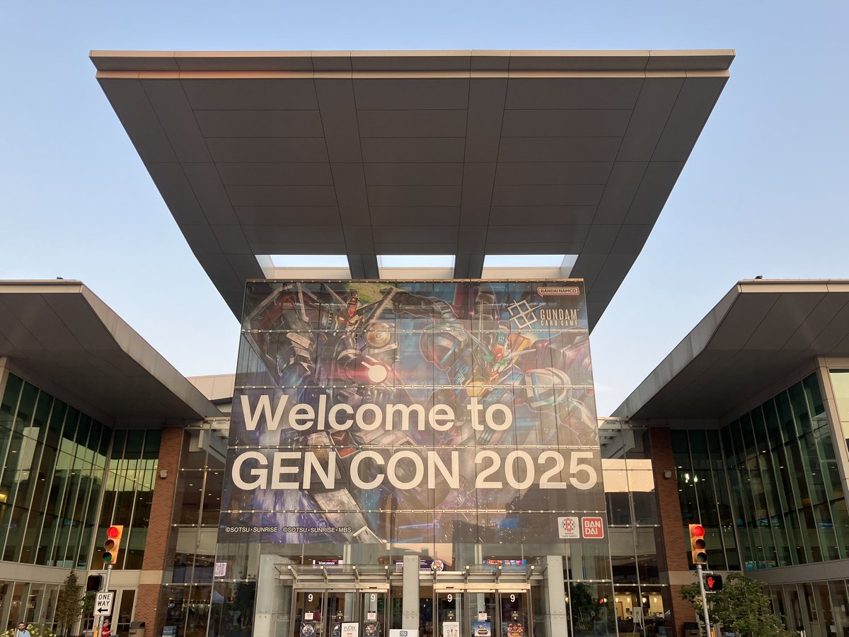 GUNDAM_GCG_ENG's tweet photo. Good morning from Gen Con 2025!
We’re thrilled to welcome everyone to Booth 421 &amp; ICC Hall B.
Stop by to experience our latest releases!!

#gundam #GundamCardGame #gencon2025 #GenCon https://t.co/qWNnBsreGQ