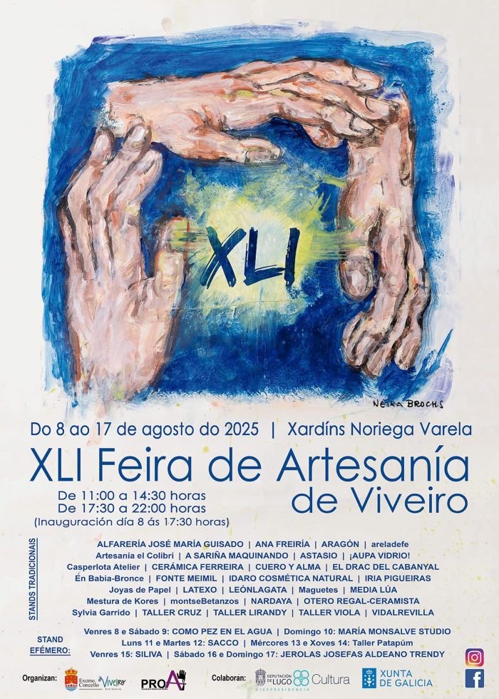 🗓️ Do 8 ao 17 de agosto, Viveiro acolle a XLI Feira de Artesanía nos Xardíns Noriega Varela.

🔨 Este ano inclúe as demostracións en vivo no posto «Encontros», cunha programación especial.

ℹ️ Máis info: 🔗 goo.su/Ekd2