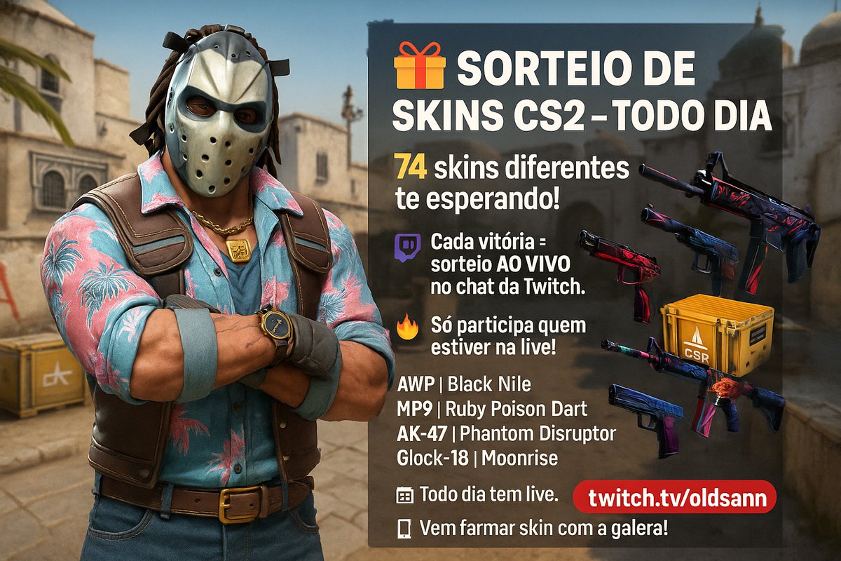 🟢LIVE ON

🎁 SORTEIO DE SKINS CS2 - TODO DIA NA LIVE!
🔥 São várias skins diferentes esperando por você!

👾 A cada vitória no CS2, tem sorteio AO VIVO para o chat da Twitch!
💥 Só participa quem estiver na live, não perca esta chance!

📆 Todo dia tem live a partir das 9h Br.