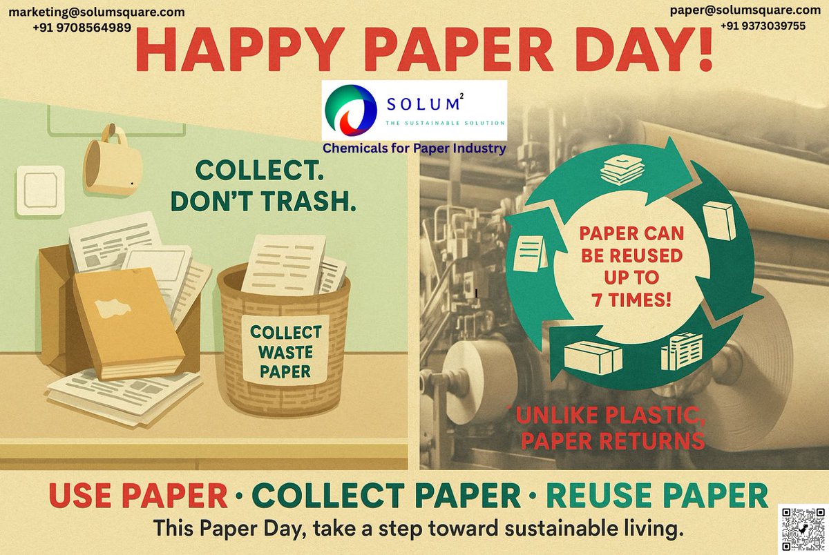 solumsquar's tweet photo. 🗓️ Happy Paper Day – August 1st!
 🌍 Small Actions, Big Impact 🌍
♻️ Don’t Throw — Collect &amp; Reuse!
Your home is full of recyclable paper:
 📦 Cartons | 📃 Bills | 📰Newspapers | 📚 Notebooks
Paper isn’t waste — it’s a resource
 🔁 It can be recycled up to 7 times! https://t.co/uE2t3TXGzd