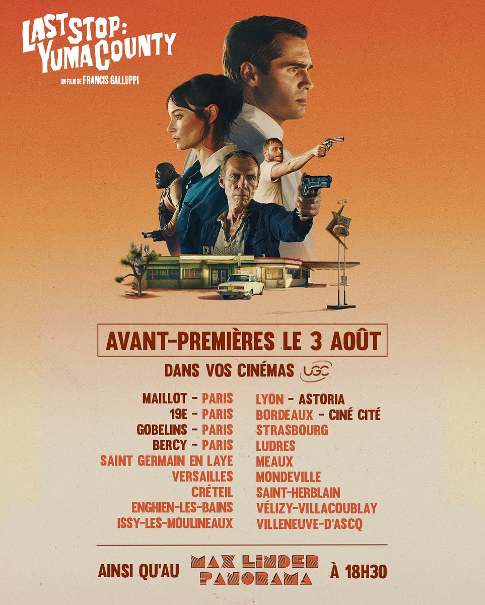 Prêts pour une séance explosive ? ⛽️💥
Découvrez en avant-première Last Stop : Yuma County le 3 août dans vos cinémas UGC ainsi qu’au Max Linder !

#LastStopYumaCounty - le 6 août au cinéma
