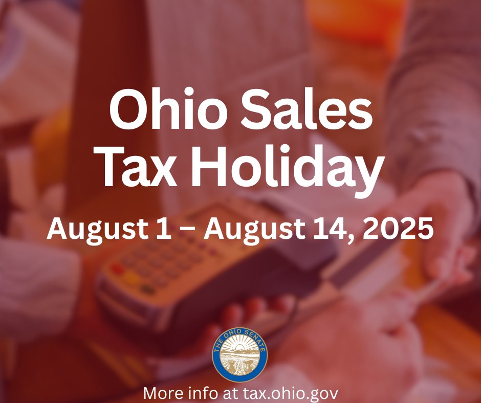 Ohio’s Expanded Sales Tax Holiday is here! Save on items $500 or less through August 14.
#OhioSenate #SalesTaxHoliday #BackToSchool #OhioFamilies