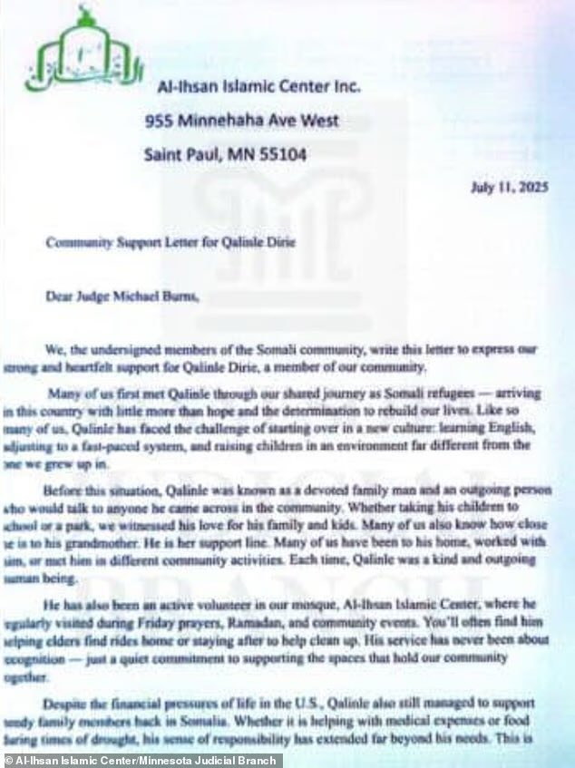 🚨DISTURBING🚨

A Minnesota Islamic center wrote a gushing letter of support for Somalian man who raped a 12-year-old after abducting her from her backyard.

Qalinle Ibrahim Dirie was only sentenced to 12-year prison for this heinous act.

The victim reported that Dirie asked if