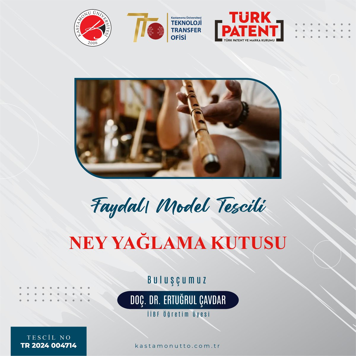 FM Tescili - Ney Yağlama Kutusu

Kastamonu Üniversitesi hak sahipliğinde başvurusu yapılan İktisadi ve İdari Bilimler Fakültesi Doç. Dr. Ertuğrul ÇAVDAR’ın buluşçusu olduğu faydalı model, Türk Patent ve Marka Kurumu tarafından tescillendi.

<a href="/kastamonuunv/">Kastamonu Üniversitesi</a>