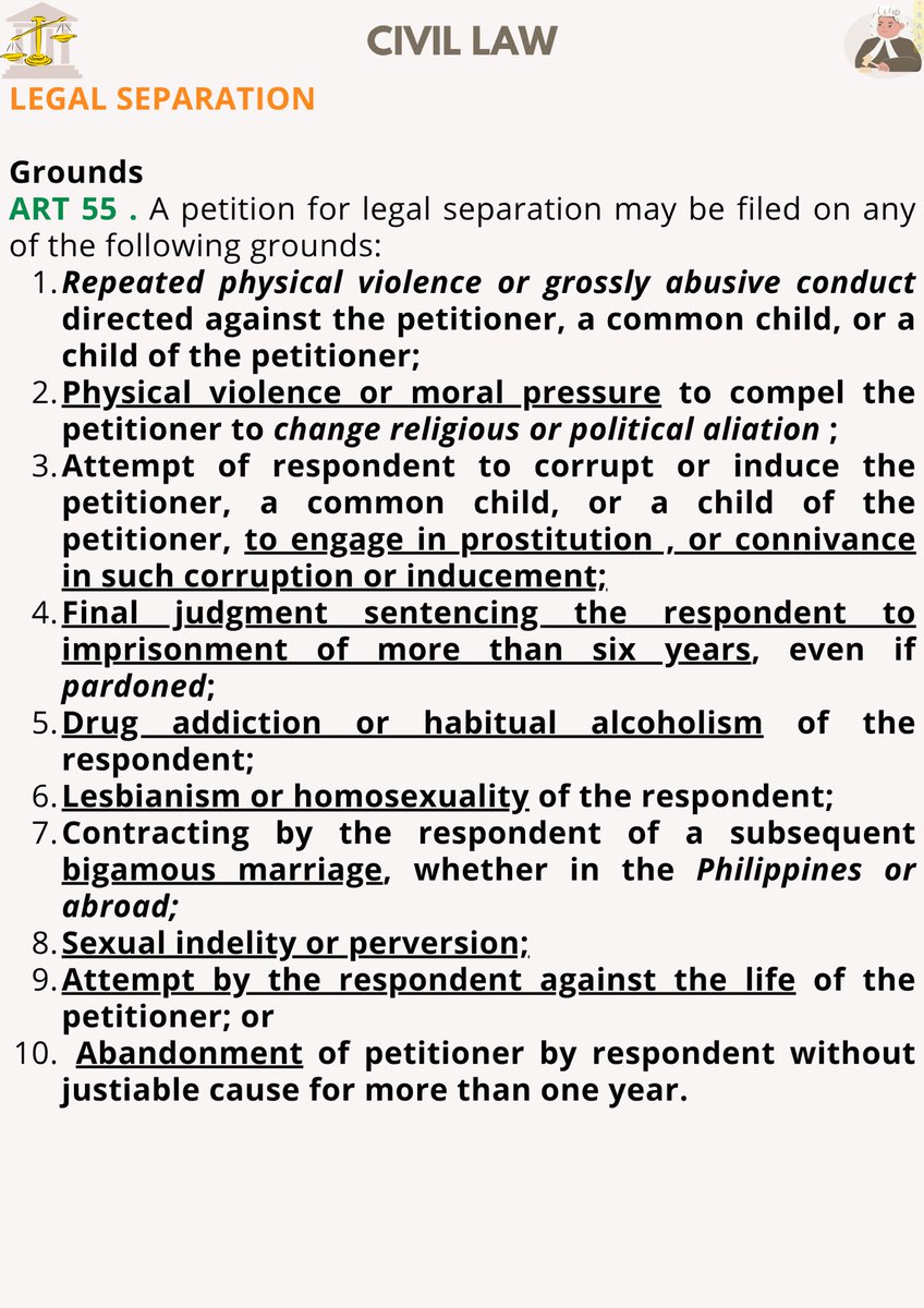 talktoRALS's tweet photo. 📣 CIVIL LAW 🚨
⚠️Marriage
Family Code ‼️

Remember: Declaration of Nullity of Marriage is diffrent from Annulment. (Void vs. Voidable)
*Included herein are the grounds for legal separation

#RightsAreLegallySignificant

.
.
.
#AMYingForExcellence
#AmyzingBar2025
#AJustBArAwaitsU https://t.co/2DoJIFQdCm