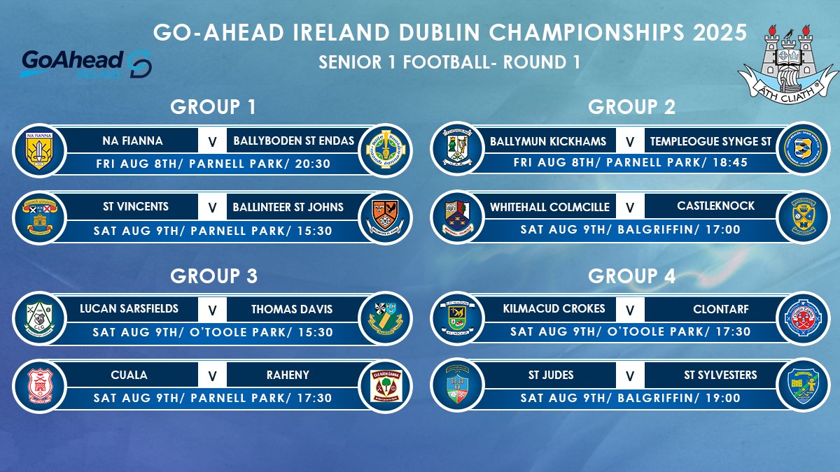 The 2025 Go-Ahead Ireland Senior 1 Football Championship gets underway this day next week!
