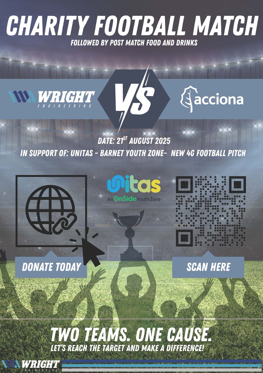 North London Heat and Power Project (@nlhpp) on Twitter photo On 21 Aug, our project contractors are going head-to-head in a charity football match in support of <a href="/UnitasYZ/">Unitas Youth Zone</a> Barnet!
The teams will be raising funds for a new 4G pitch so local young people have a top-notch space to play and thrive. ⚽
Donate here: bit.ly/4o7N76e. On 21 Aug, our project contractors are going head-to-head in a charity football match in support of <a href="/UnitasYZ/">Unitas Youth Zone</a> Barnet!
The teams will be raising funds for a new 4G pitch so local young people have a top-notch space to play and thrive. ⚽
Donate here: bit.ly/4o7N76e.