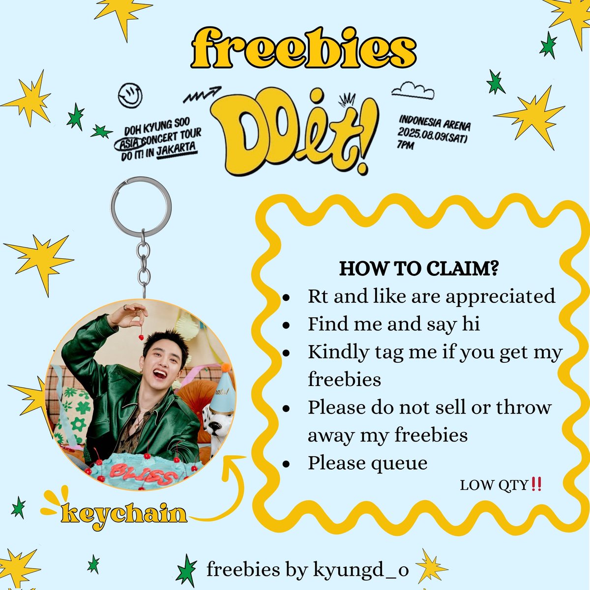 ☆ﾟ⁠.⁠*⁠･⁠｡ﾟFREEBIES DO IT IN JAKARTA
by : <a href="/kyungd_o/">pi 🐧</a>

how to claim?
✿⁠ rt &amp; like are appreciated
✿⁠ find me and say hi
✿⁠ kindly tag me if you get my freebies

📍: Indonesia Arena 
🗓️: 9 Agustus 2025
⌚: TBA
limited qty ‼️

#ASIACONCERT_DOit #DOinJKT 
#DOHKYUNGSOO