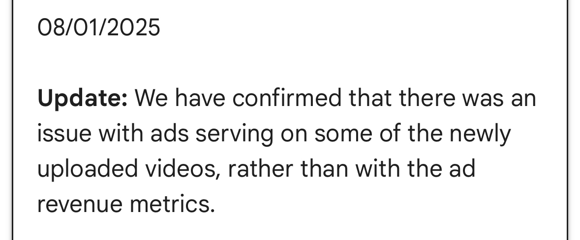 So just to confirm <a href="/TeamYouTube/">TeamYouTube</a> , creators are going to be tens of thousands of $ out of pocket, because of an issue on your end?

Will any reimbursements be made?

Channels that don't upload as often may have been relying on that for their monthly income.

This is fucked if so.