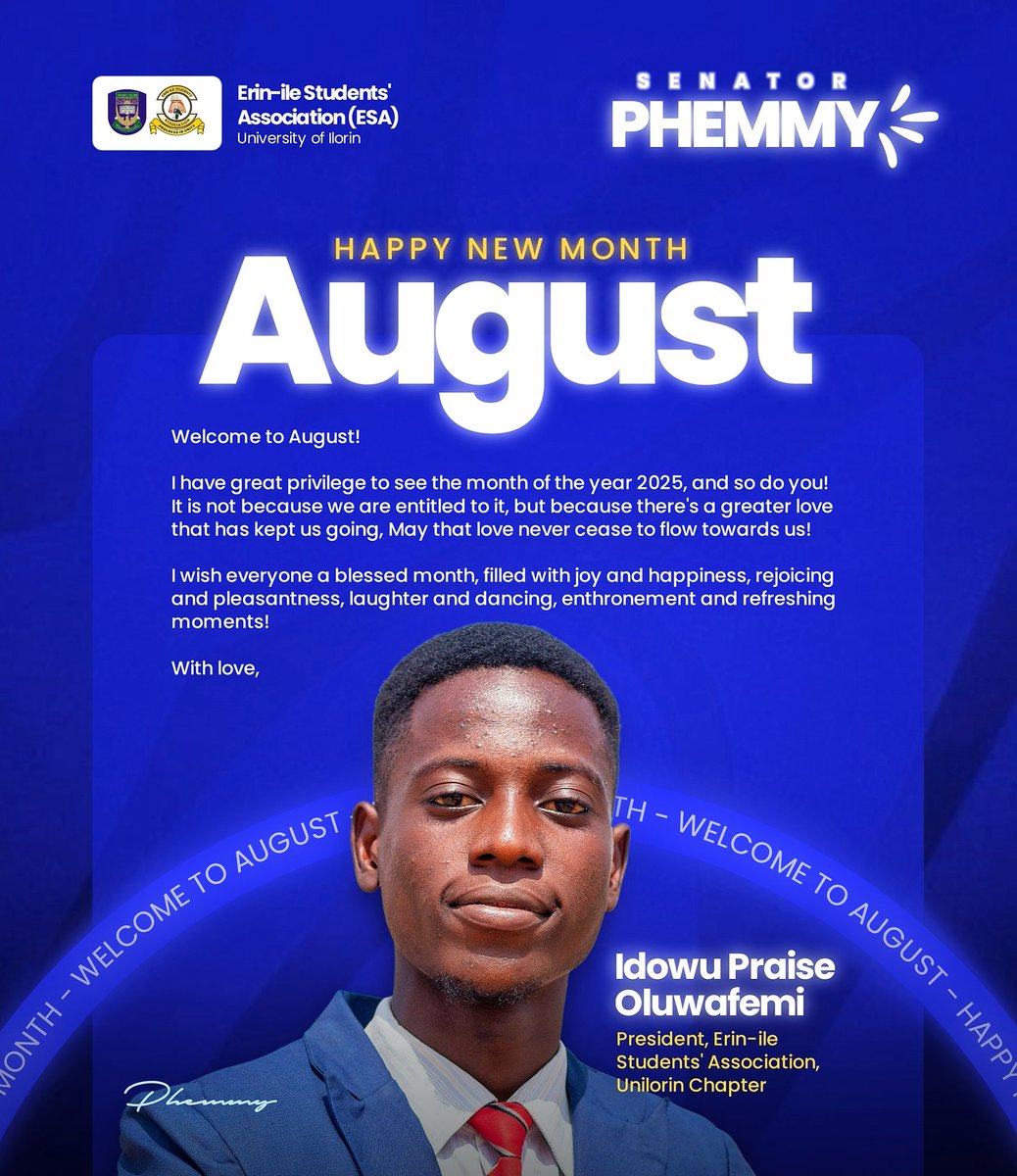 Femart_Designs_'s tweet photo. Smile 😁, it's August! 
Thank God for the privilege, and also let's be intentional this month... With love 

#SenPhemmy #ESAUnilorin https://t.co/iEfysCQ6kg