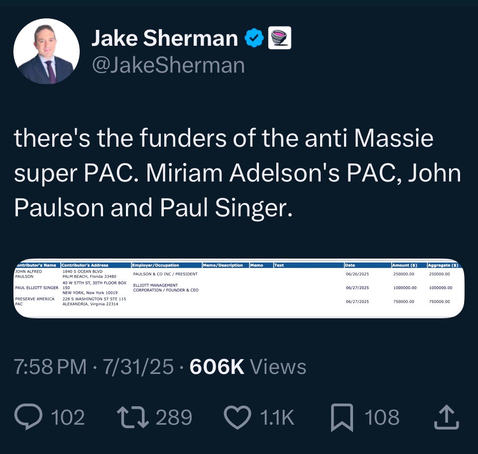 The group attacking me, MAGA Kentucky, is funded entirely by three billionaires. One gave millions to trans activism &amp; Soros-backed open borders group &amp; even funded the Russia hoax. Another is in Epstein’s black book and did a fundraiser for Sen Schumer.
secure.thomasmassie.com/donate