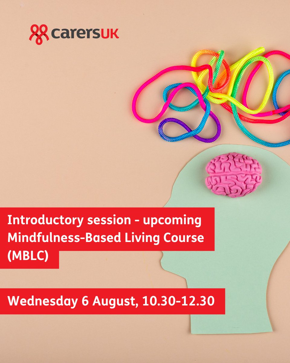 Join us for an introductory session and to find out more about our upcoming Mindfulness course.

Over eight weeks you will learn about mindfulness, explore how it can help you in your day-to-day living

go.carersuk.org/4lJ26Su?utm_so…