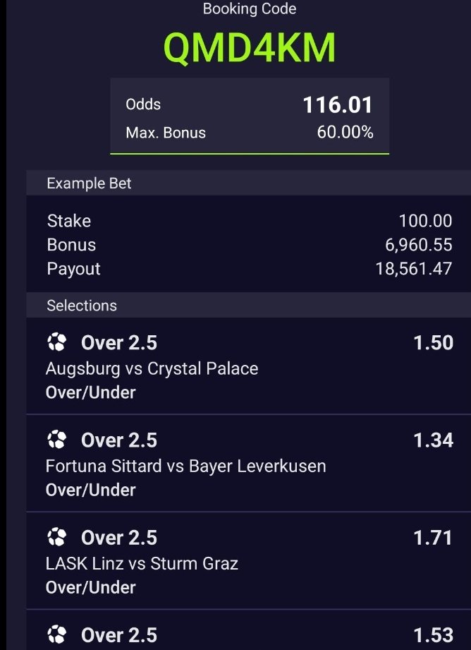 NZ2UYP

 QMD4KM

Over 2.5 ⚽️