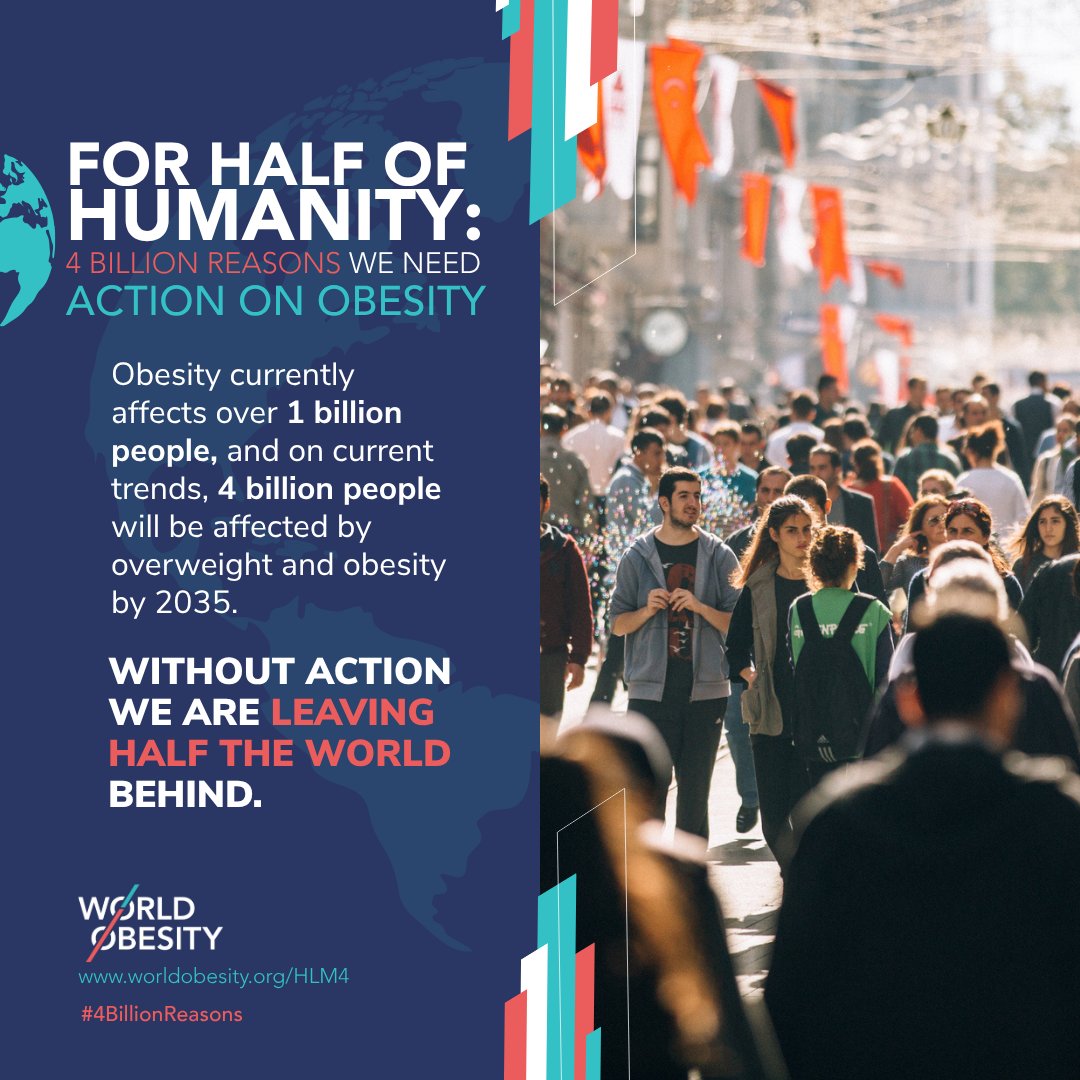 WorldObesity's tweet photo. By 2035, over 4 billion people will be affected by overweight and obesity. This is the defining global health challenge of our time. The time to act is now.
π https://t.co/9heOwNrwMt
#4BillionReasons #NCDs #HLM4 #ForHalfOfHumanity https://t.co/CmP5FHHk1R