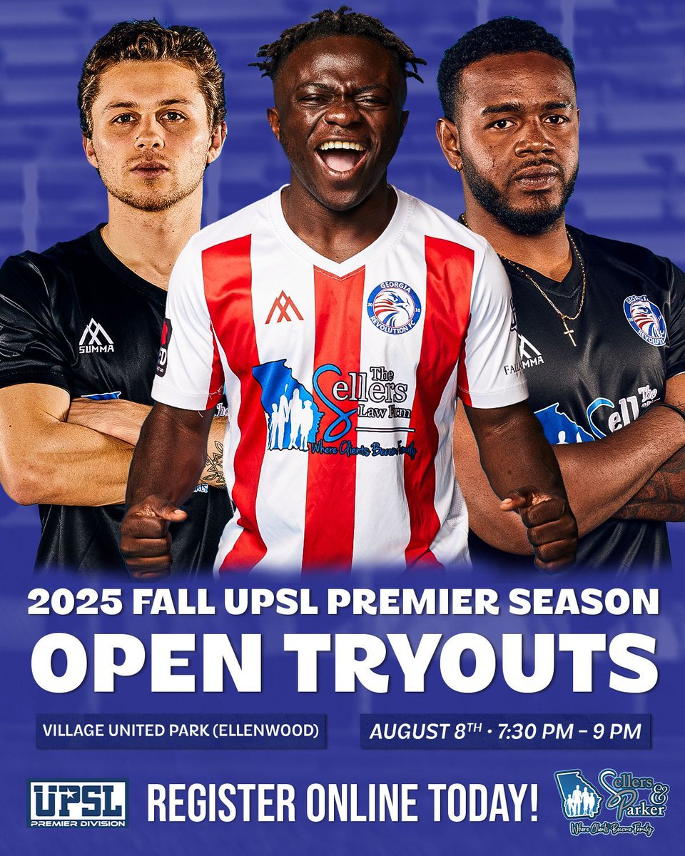 Join the Revolution! 🦅⚽️
UPSL tryouts are next week at Village United Park in Ellenwood! For more information &amp; to register, click here: bit.ly/4fkmwyT
#UpTheRevs 🔴⚪️🔵 #OurStandard 🦅⚽️