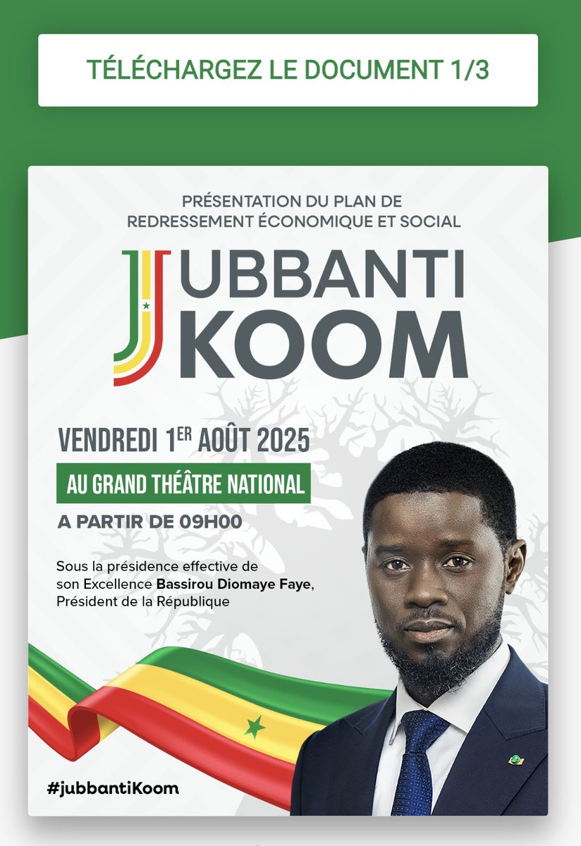 Présentation du Plan de redressement économique et social « Jubbanti Koom » : cliquez sur le lien suivant pour télécharger la documentation 🔗 qrco.de/bgBuf7

#JubbantiKoom #Sénégal2050