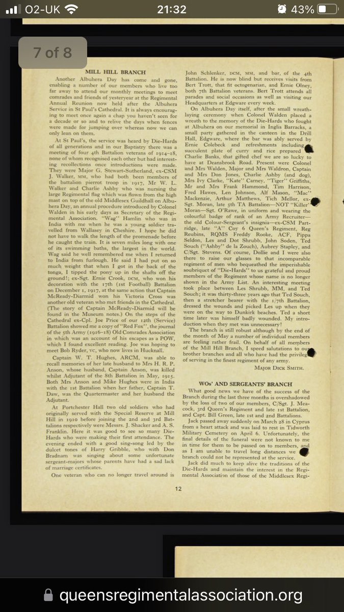 ypapps1's tweet photo. @TheKnotUnites My grandfather Ernest Crook DCM served with 17th Middlesex Reg he’s mentioned in am the Die hards news letter meeting up with old comrades https://t.co/S07R0r4PTI