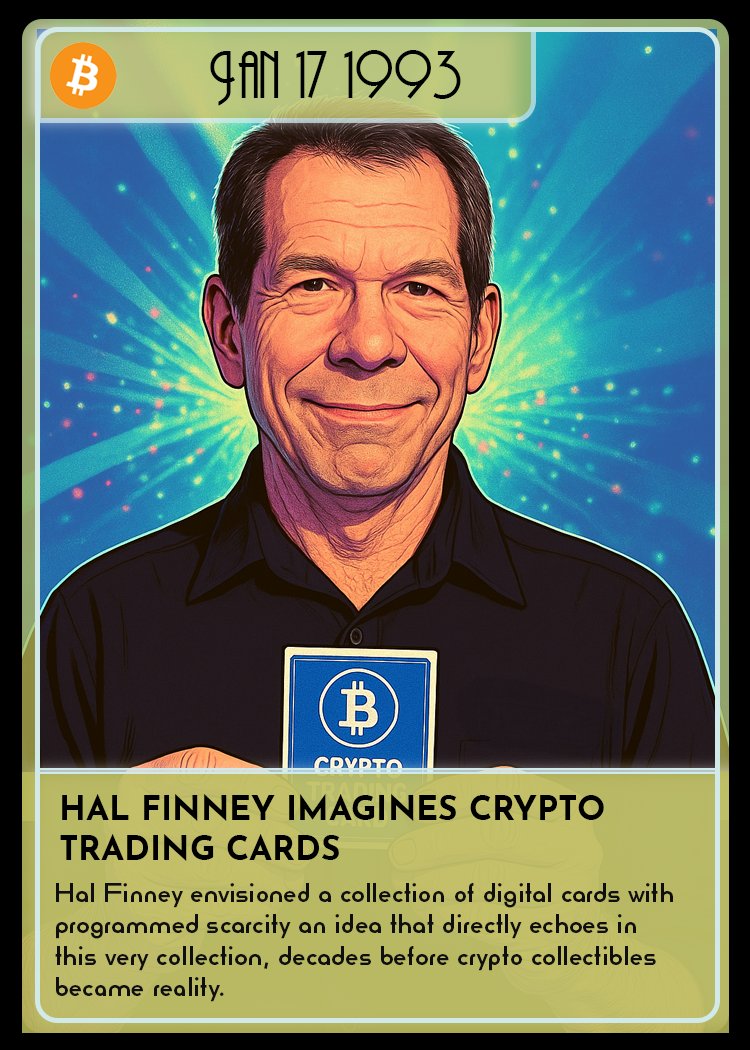 🌟Meet our today’s OG-SAN: Hal Finney!

♦️Did you know he conceptualized an idea of digital trading cards with programmed scarcity already DECADES ago? 🤯

His vision directly foreshadowed and is echoed in the very crypto collectible collection we see today.

🥳Now this is what