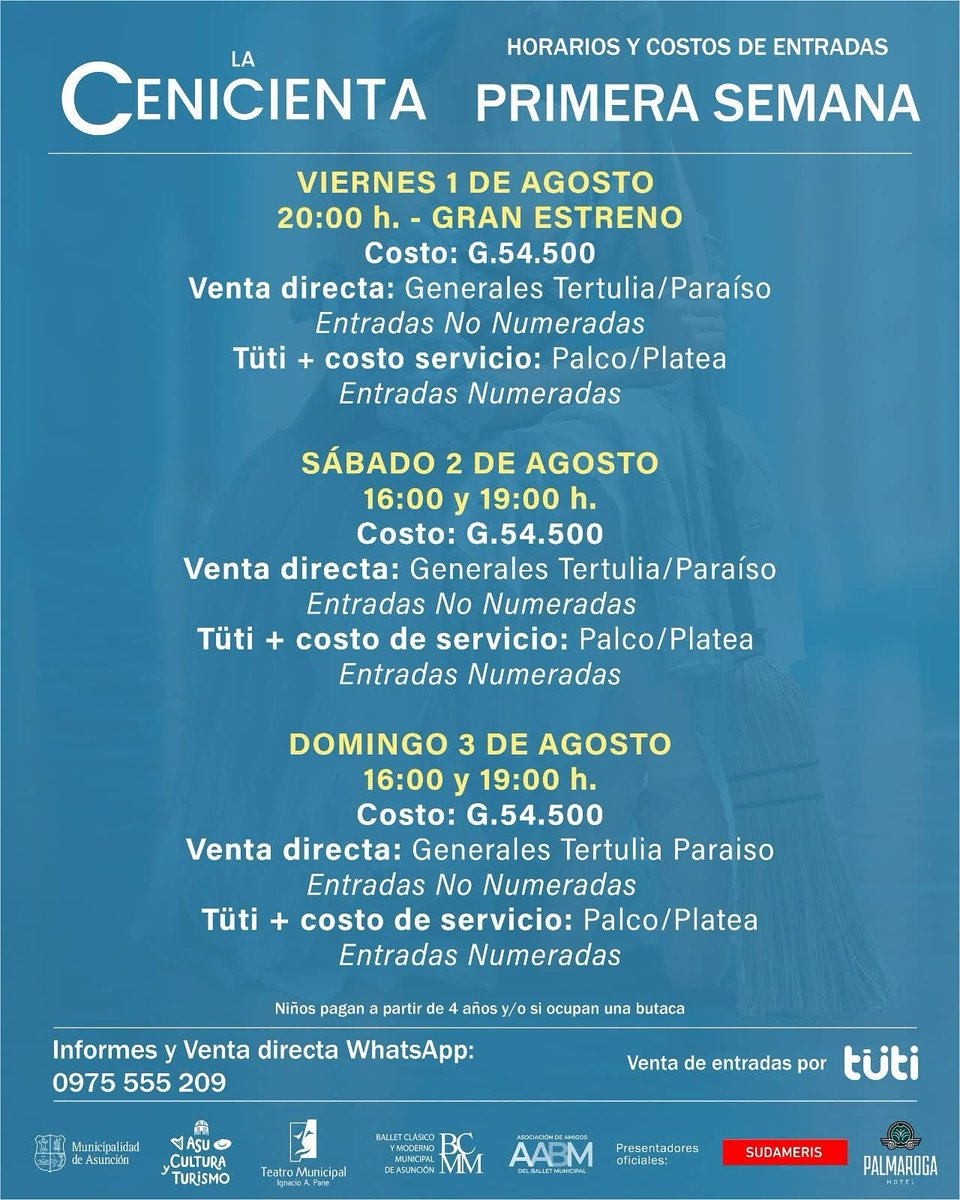 🩰La Cenicienta, a cargo del BCMM 💫
🪄Dirección: Miguel Bonnin |Coreografía: Marina Sánchez
🪄Música: Serguéi Prokofiev | Arreglos Musicales: Mtro. Urtiaga
🪄Escenografía: Tessy Vasconsellos | Vestuario: Sauté
by Cancún. 
🎟️Entradas: @tutipy_ y 0975 555 209.