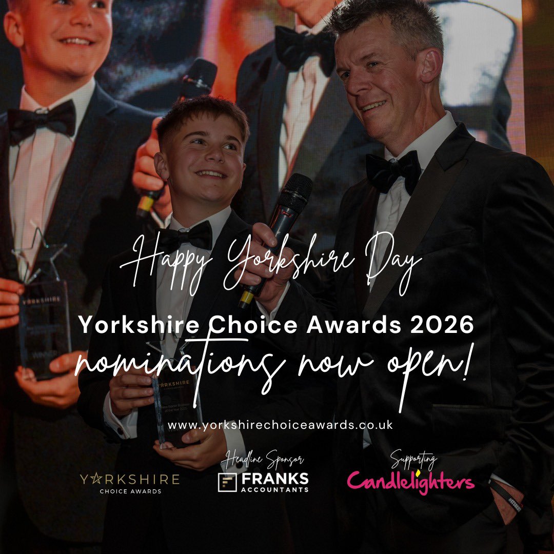 What better way to celebrate #YorkshireDay than by recognising those who make our county proud? 

Nominations for the #YorkshireChoiceAwards 2026 are now open! 

Nominate inspiring people, businesses &amp; charities today: yorkshirechoiceawards.co.uk/post/your-chan…

#YCA2026 #CelebrateYorkshire
