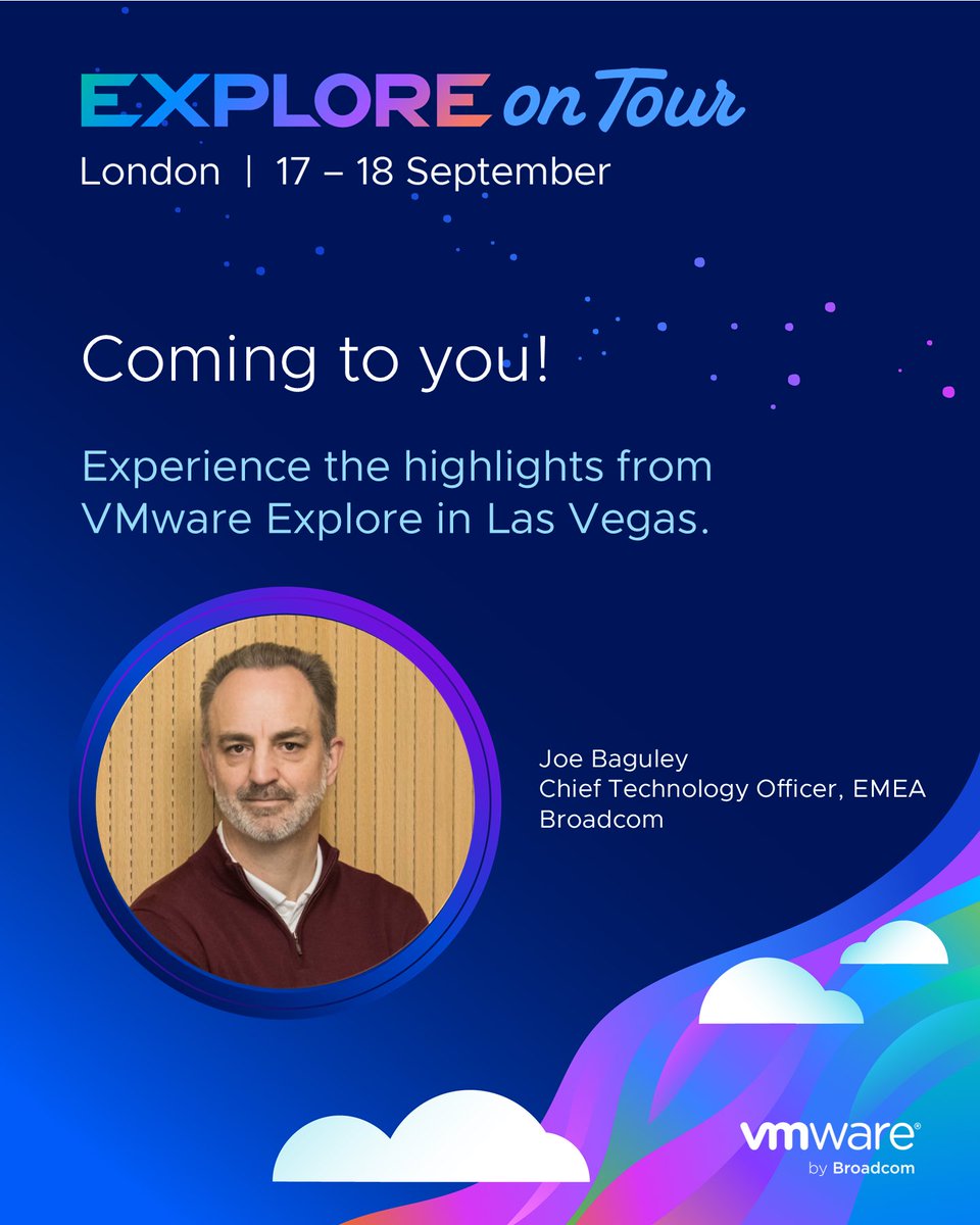 JoeBaguley's tweet image. It true, #VMwareExplore is coming to London and running back to back with #UKVMUG - see you there?
Explore more and register today: 👉 bit.ly/4f7tY0f