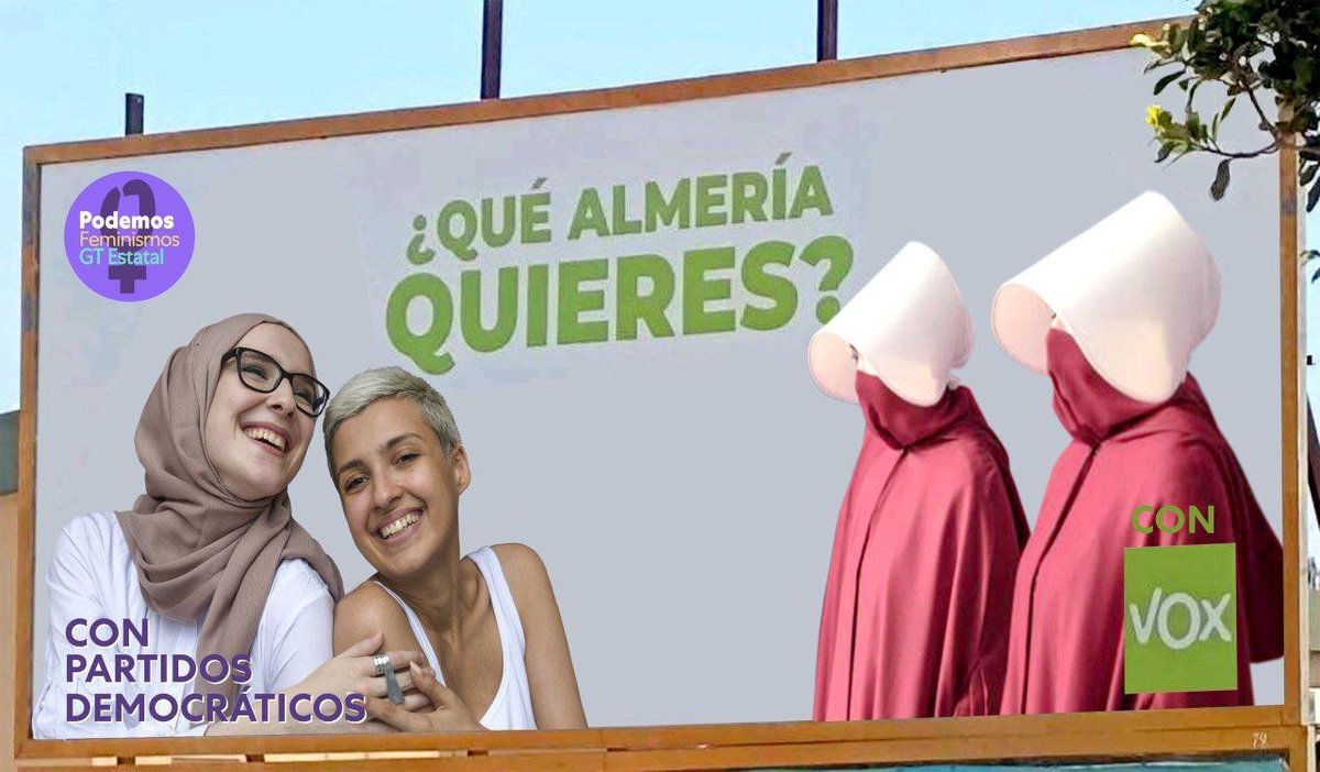Como almeriense la Almería que quiero es una Almería plural, abierta, integradora y que mira al futuro libre de racismo, machismo y el olor a rancio que desprende Vox. 
Su modelo es sin burka pero nos quieren encerradas en la cocina, calladitas y sumisas.