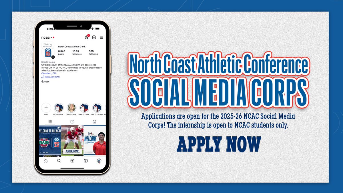 🚨 This is not a drill! 🚨

Applications for the <a href="/NCAC/">NCAC</a> Social Media Corps are OPEN and waiting for creative, motivated students looking to build their skills in sports media! 

#NCACPride | #NCACSocialMediaCorps

📰 | tinyurl.com/2s5ju7rh