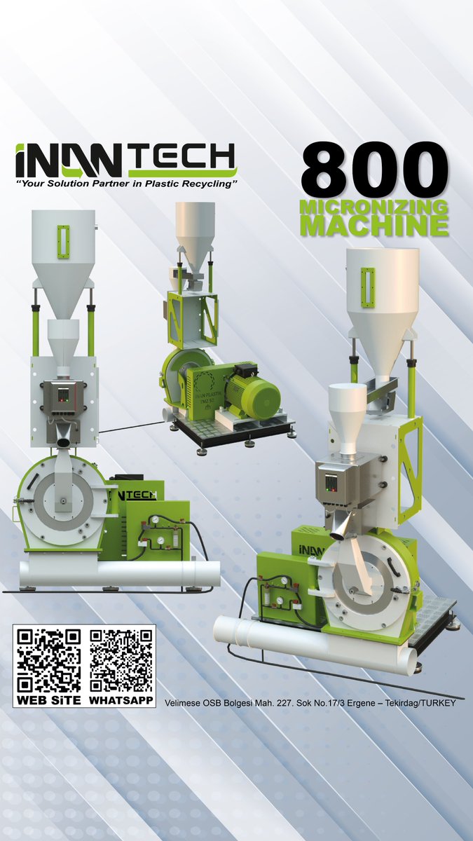 InanTech's tweet image. ♻️ Micronize 800 ile plastik atıkları verimli ve sürdürülebilir şekilde geri dönüştürün!

🔹 PVC: 1200 kg/saat
🔹 PE: 400 kg/saat

✅ Düşük enerji tüketimi
✅ Su soğutmalı sistem

📩 info@inanplastics.com
🌐 inanplastics.com

#İnanTech #MikronizeMakine #RecyclingMachine