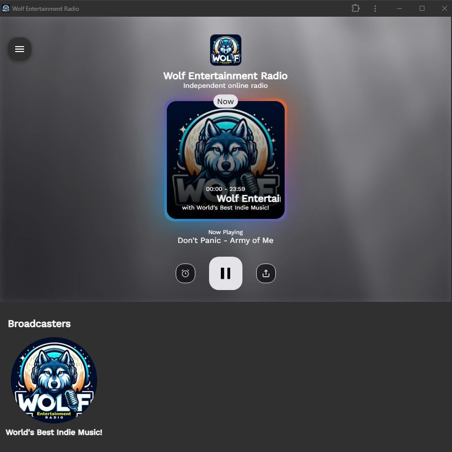 The Wolf Entertainment Radio APP is now available (for free), just click on the link below on your devices and it will install. We are very close to get it up on Google Play as well.
wolfentertainmentrad.webradiosite.com/pwa/