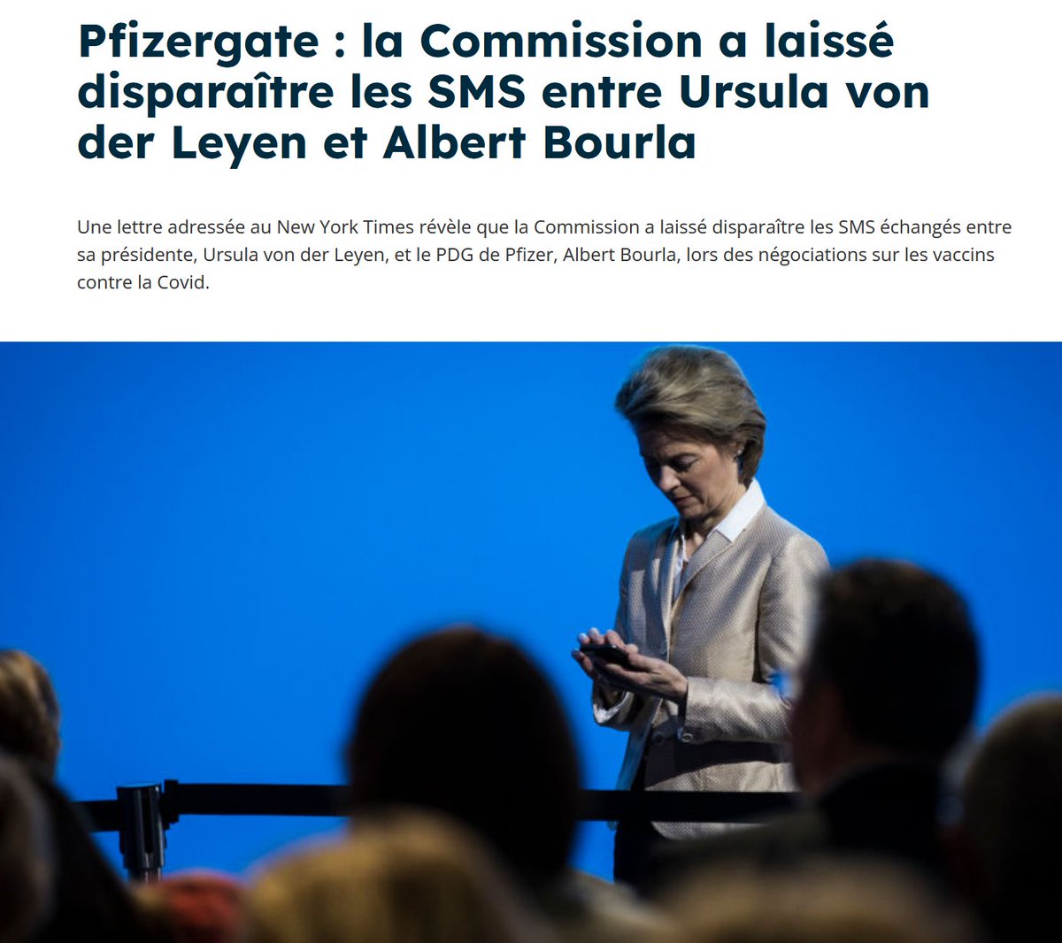 cumuleo's tweet image. #Pfizergate 💥 la Commission européenne a laissé disparaître les SMS entre Ursula von der Leyen et Albert Bourla.

Une lettre adressée au New York Times révèle que la  Commission a laissé disparaître les SMS échangés entre sa  présidente, Ursula von der Leyen, et le PDG de…