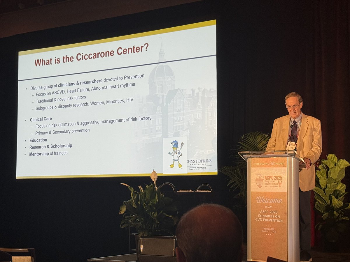 YJelwan's tweet photo. A moment of admiration at #ASPC25: Dr. Roger Blumenthal @rblument1 receives the Joseph Stokes III, MD, Pioneer in Prevention Award 🥇 

In the words of @DrMichaelShapir :
“He’s made preventive cardiology less like a discipline, more like a team.”

He leads with excellence, humility, humor and heart 🫀

@CiccaroneCenter @ASPCardio @hopkinsheart #FacesofCVPrevention
