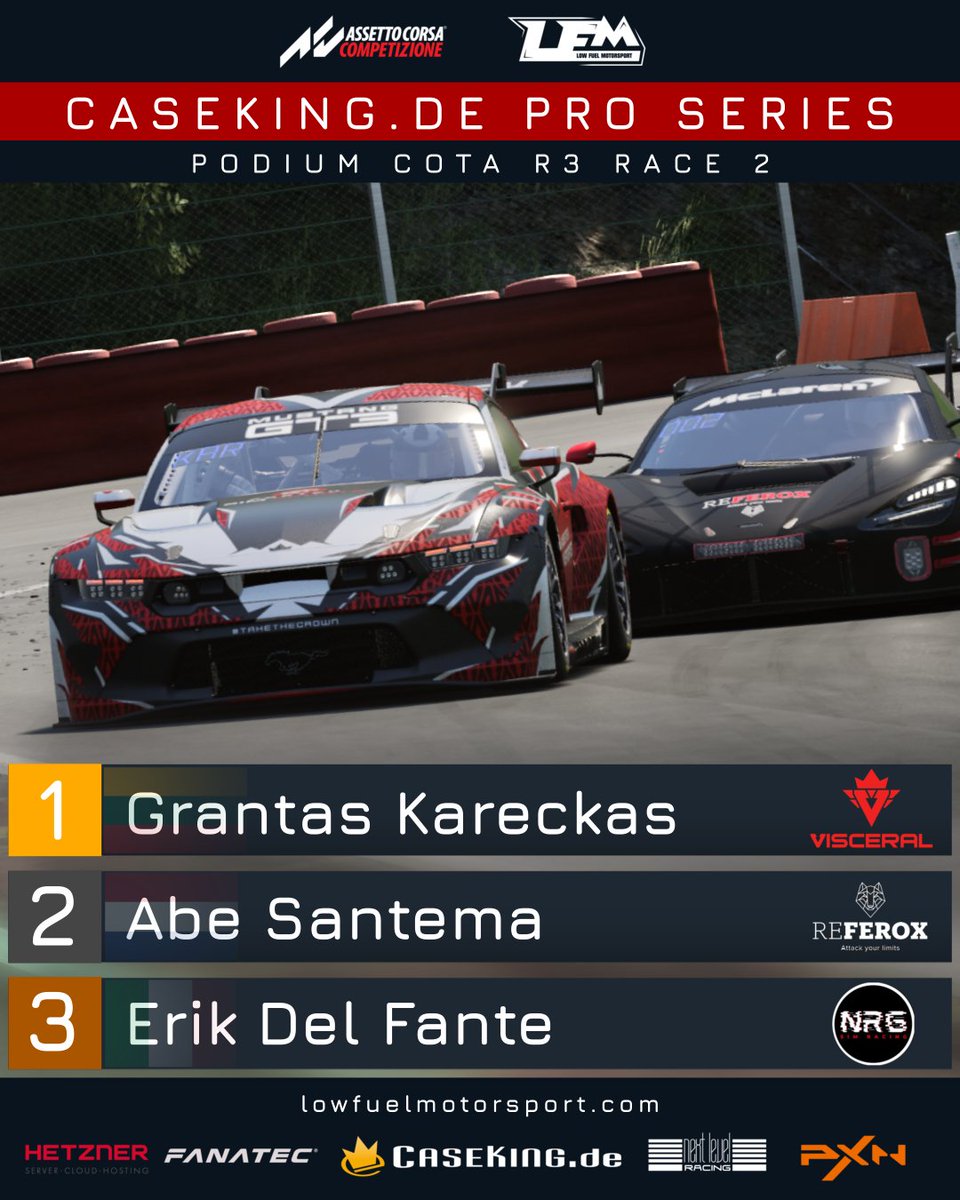 Low Fuel Motorsport (@lfmotorsport) on Twitter photo <a href="/Caseking/">Caseking</a>  Pro Series β Round 4, Race 2 | Spa
After finishing P4 in Race 1, Grantas Kareckas (<a href="/Dark_Shade19/">Grantas Kareckas</a> ) fought his way to the front in the Top 15 reversed grid of Race 2.
He engaged in a spectacular late-race battle with Abe Santema , who narrowly missed out on his second <a href="/Caseking/">Caseking</a>  Pro Series β Round 4, Race 2 | Spa
After finishing P4 in Race 1, Grantas Kareckas (<a href="/Dark_Shade19/">Grantas Kareckas</a> ) fought his way to the front in the Top 15 reversed grid of Race 2.
He engaged in a spectacular late-race battle with Abe Santema , who narrowly missed out on his second