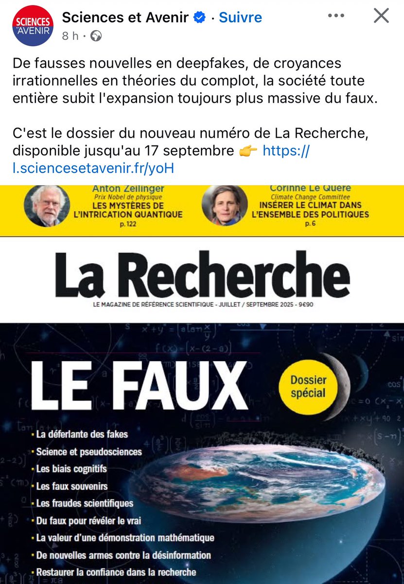 $ci€nc€$ et Av€nir, de même que La R€ch€rch€ font croire que la médecine, la virologie et la climatologie sont des sciences, alors que ces groupes sectaires  diffusent des théories délirantes et collaborent avec les oppresseurs.

Honte à eux et à leurs lecteurs 😁