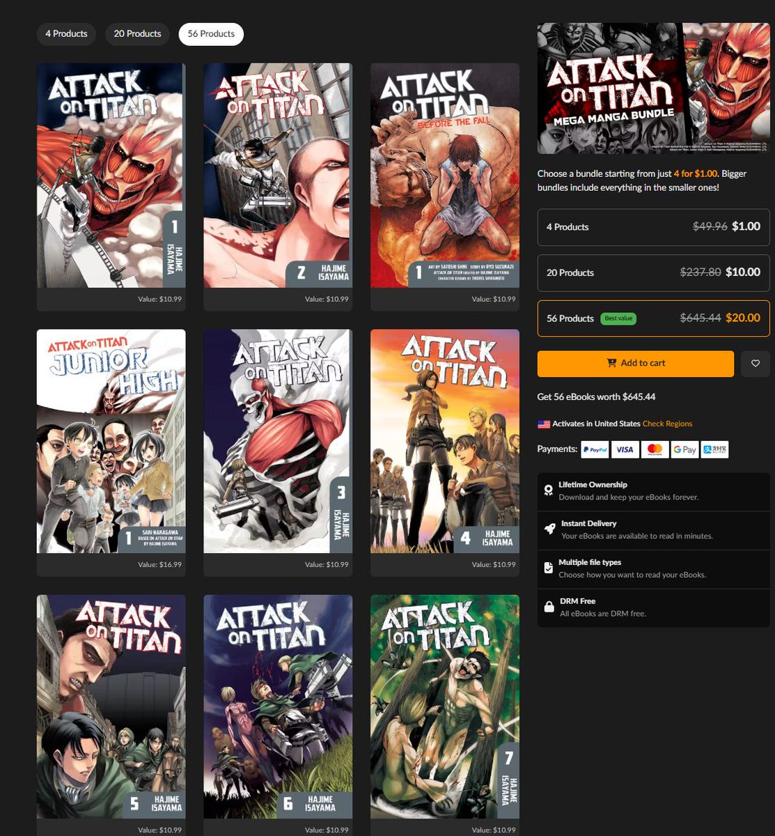 Attack on Titan Manga Bundle on Fanatical (starting at 4 for $1 or all 56 for $20) buff.ly/ajfS7mt #ad