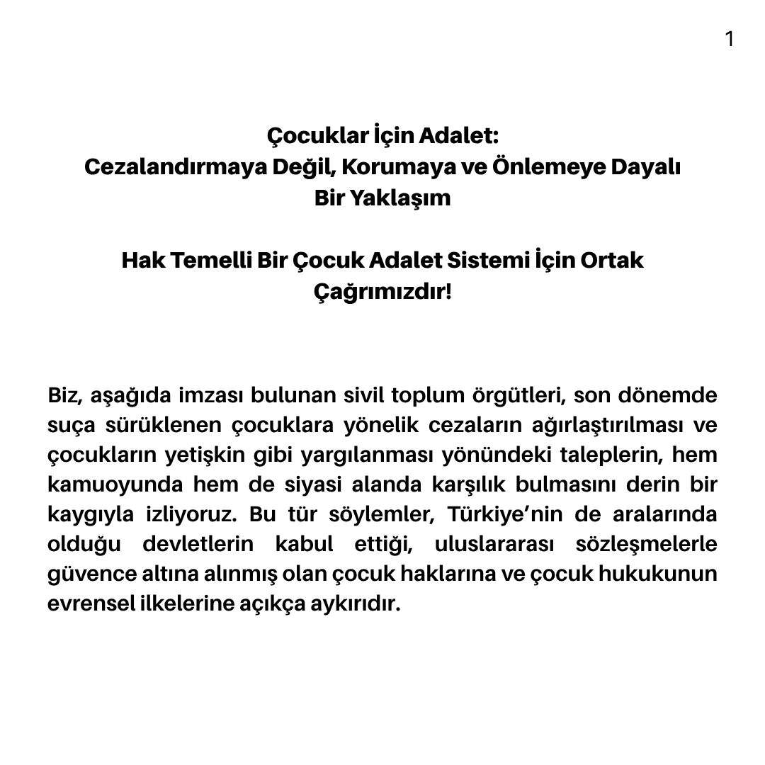 Hak Temelli Bir Çocuk Adalet Sistemi İçin Sesimizi Birlikte Yükselttik!
62 örgütle yola çıktık,beş gün içinde 150 sivil toplum örgütü olduk. İmza süreci yalnızca ilk adımdı.
Ortak mücadelemiz sürecek!
Birlikte daha güçlüyüz!
tr.ee/8Kcdk3
#OrtakÇağrıÇocuklarİçinAdalet