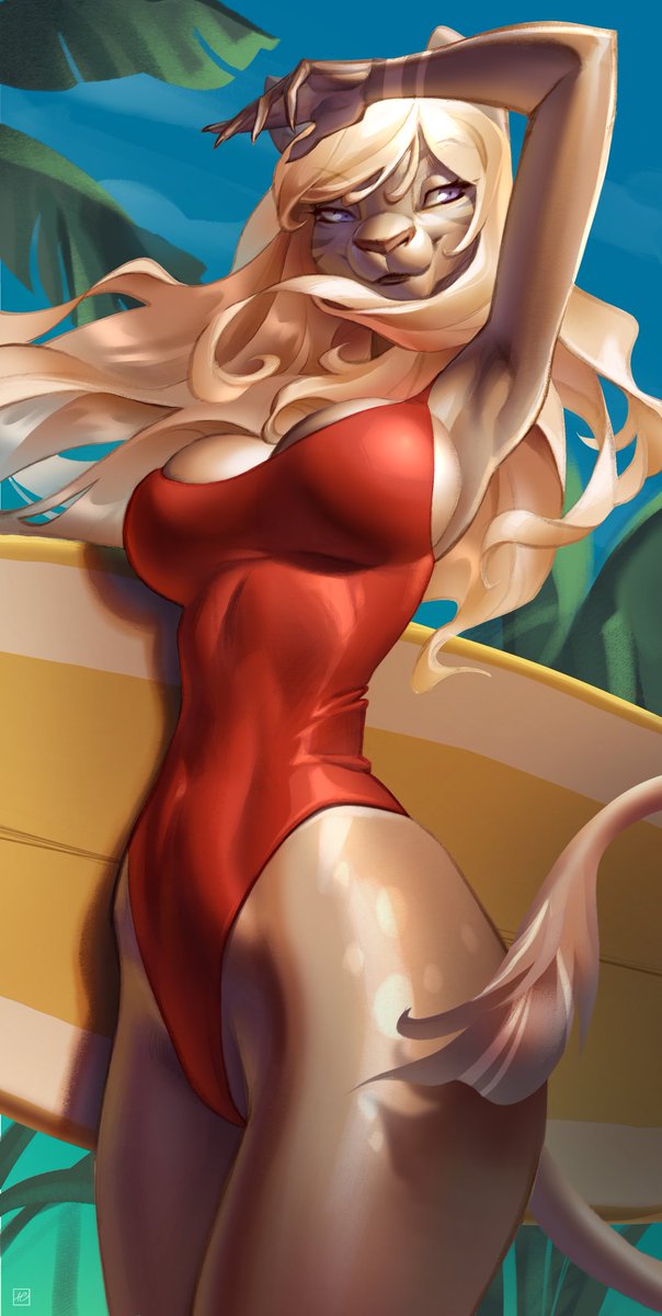 Jasmin for <a href="/Gazellelord1/">Airheart</a>☀️ 

*the author loves red swimsuits* 
Join my patreon to receive a reward!

#holivi #patreonreward #furry #Lioness  #Baywatch #redswimsuit #serfgirl #hotblonde #tropics