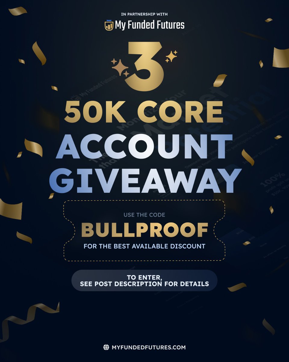 🎉 GIVEAWAY 🎉

I'm giving away 3x 50K <a href="/MyFundedFutures/">MyFundedFutures</a> Core Accounts!  

To enter: 
1⃣ Follow <a href="/bullprooftrader/">BullproofTrader</a> 
2⃣ Like &amp; Retweet 
3⃣ Tag 3 friends  

Winners will be selected on Wednesday, August 6, 2025. Good luck!