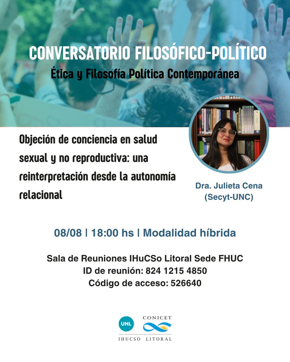Conversatorio Filosófico-político: primer encuentro a cargo de la Dra. Julieta Cena (CIJS y Secyt-UNC)  

📅 Viernes 8 de agosto 
⏰ 18 hs 
📍 Sala de Reuniones del IHuCSo Litoral sede FHUC y de forma virtual

👇

ihucso.conicet.gov.ar/conversatorio-…