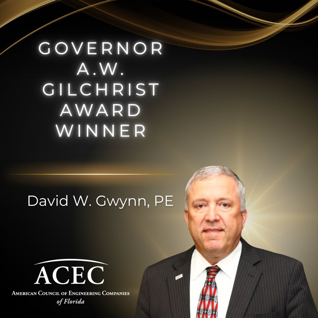 Congrats to Tampa engineer and former <a href="/MyFDOT_Tampa/">FDOT West Central - Tampa Area</a> District 7 Secretary David W. Gwynn, PE for being named the 2025 Governor A.W. Gilchrist Award winner. Gwynn was honored with this award for his leadership and service to Florida’s engineering community.