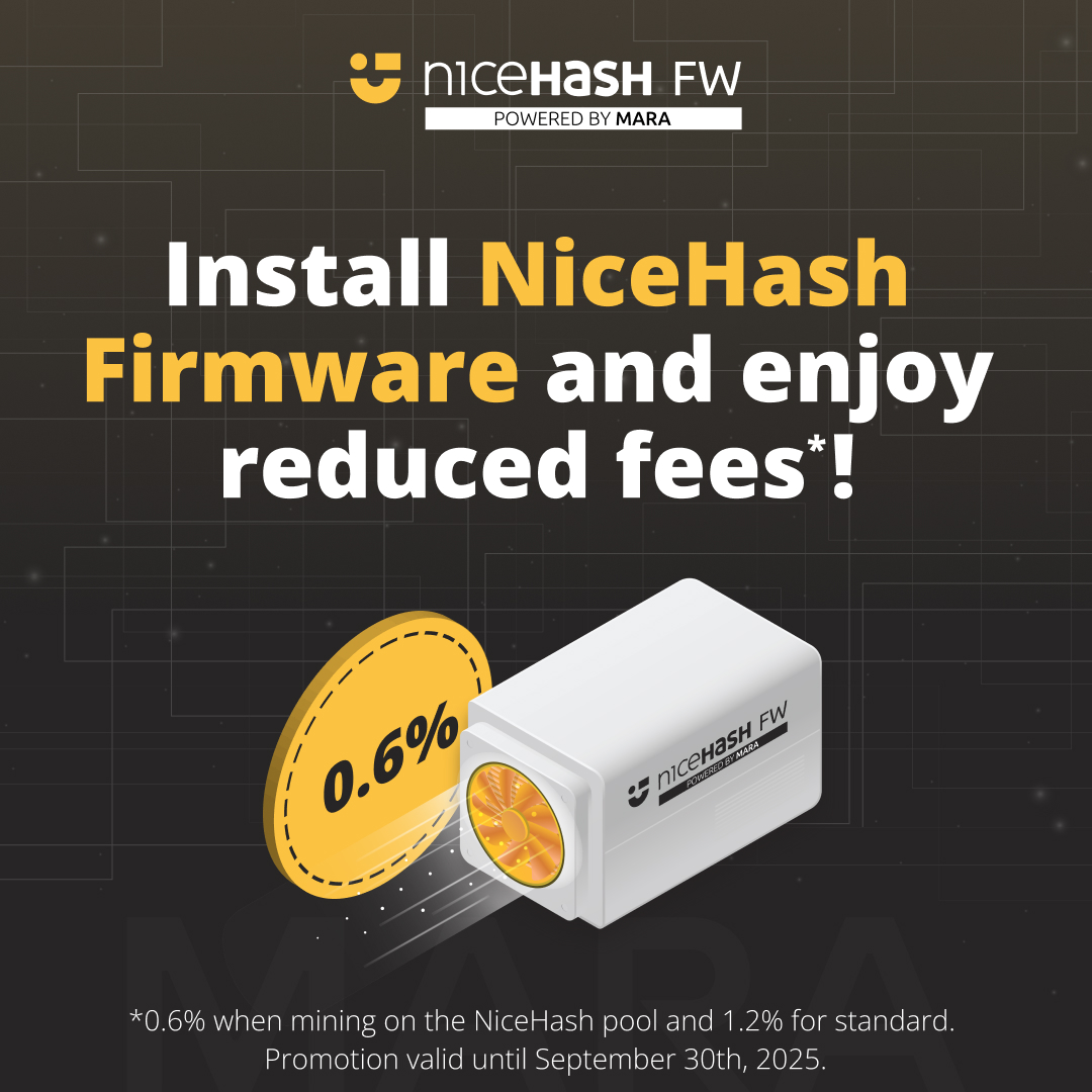 For a limited time, you can use NiceHash Firmware and pay a service fee of just 0.6% when mining to the NiceHash pool (down from 1.4%). 
If you prefer to mine on another pool, the fee is still a highly competitive 1.2%.

This promotion runs until September 30, making it the