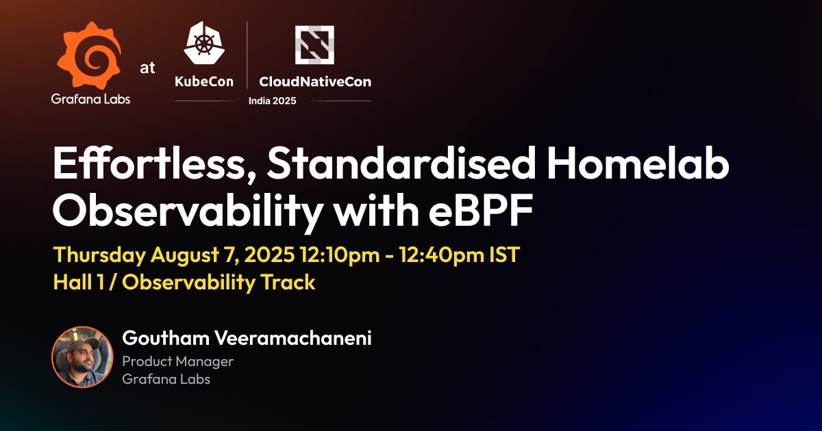 grafana's tweet image. 🇮🇳 #KubeCon India, we can't wait to see you! Stop by our booth (S7) from 6-7 August for live demos and swag, and see our #eBPF-focused talks. 

Learn more about #OpenTelemetry eBPF instrumentation (formerly Grafana Beyla): grafana.com/oss/beyla-ebpf…