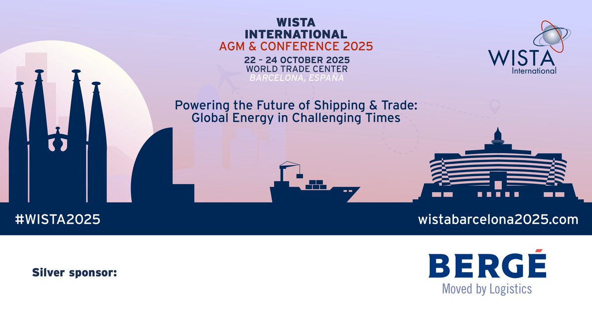 🤝 Sponsor Announcement - Berge 
 
We are delighted to welcome Berge as a silver sponsor of the WISTA International AGM &amp; Conference 2025! 🚢✨
 
📅 Join us in Barcelona from 22-24 October – register here: wistabarcelona2025.com
 
#WISTA2025
