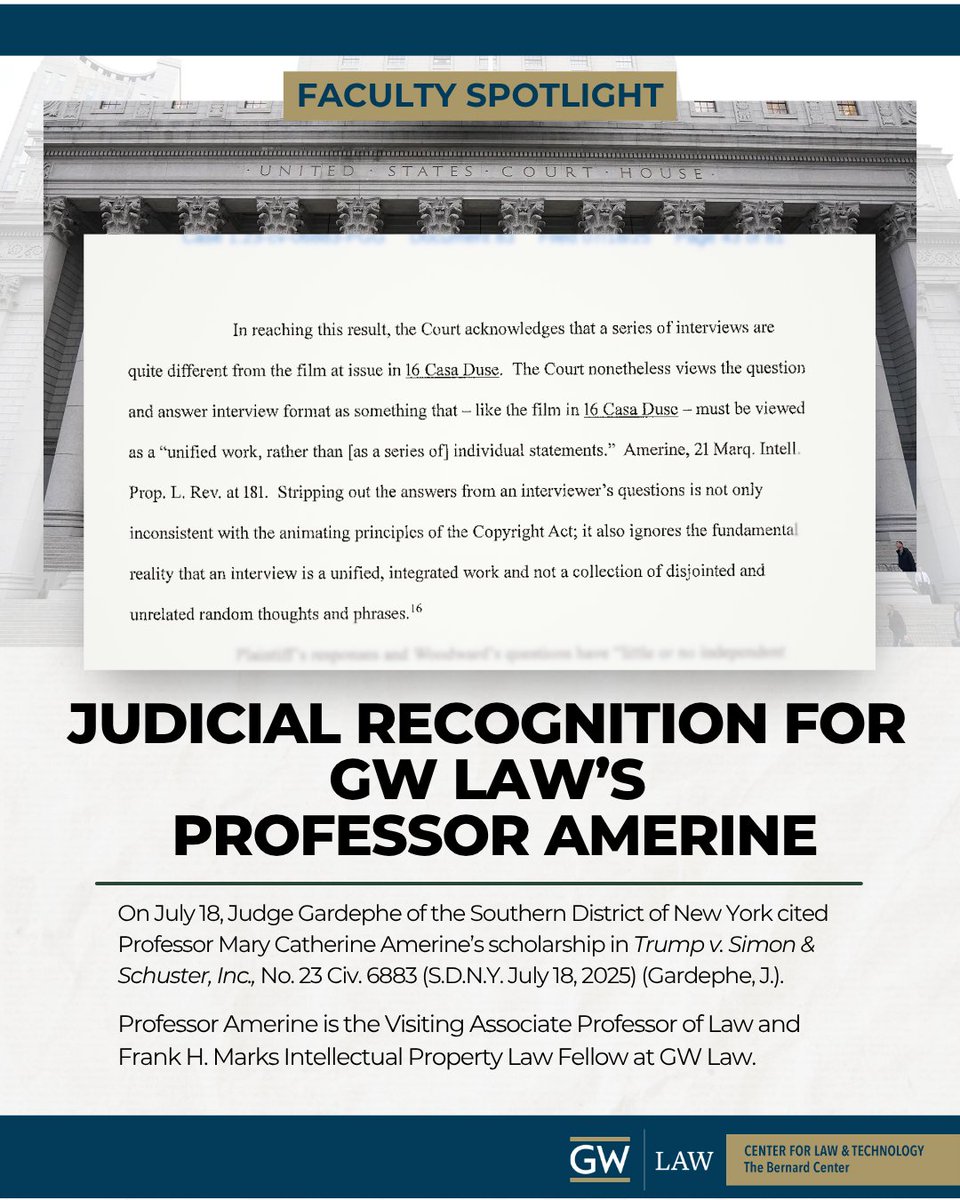 Faculty spotlight: Prof. Mary Catherine Amerine’s article on copyright of interviews was cited extensively in the S.D.N.Y. opinion tossing Trump’s suit over Bob Woodward’s recordings.
