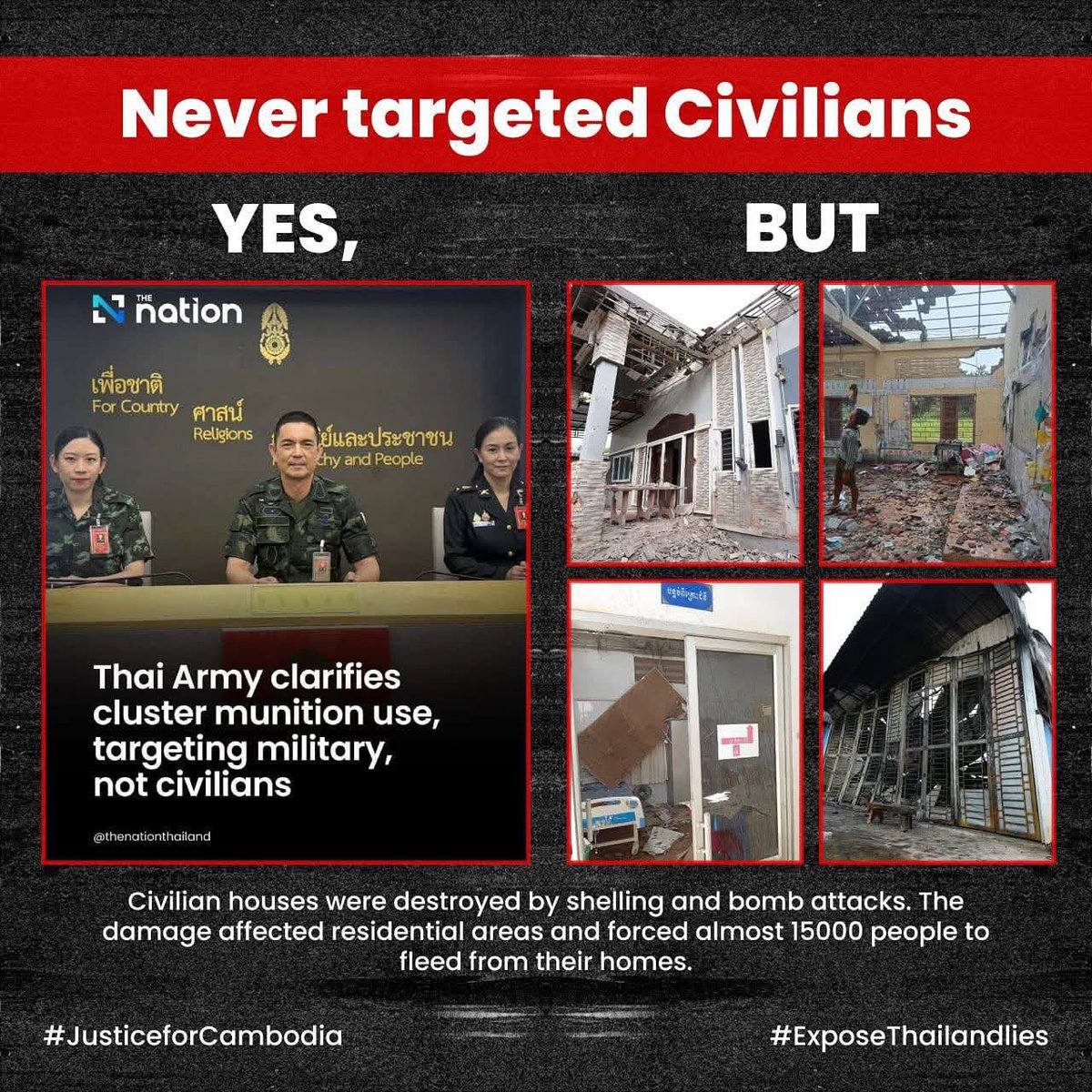 NakookJ's tweet photo. I don't know how many people still trust my country, but I just want to say that all of Thailand's information is pure deception and manipulation directed at
Cambodia.

RELEASE CAPTURED CAMBODIA SOLDIERS 
#FreeCambodianSoldiers 
#JusticeForCambodia https://t.co/sNDB94DGtX