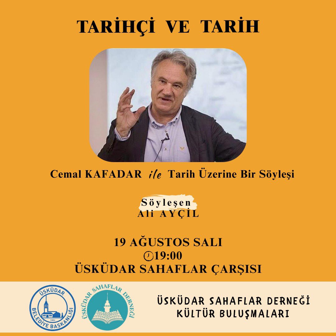 Çarşımızda kültür sohbetleri devam ediyor. Bu ayın konuğu kıymetli tarihçimiz Cemal Kafadar. Davetlisiniz. 🙏📚📕📖🌷💕👏👏