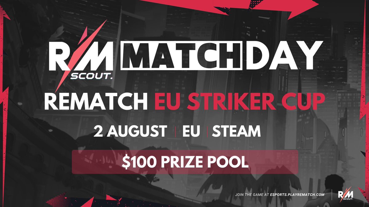 📅 Competition Reminder!

<a href="/RematchEsports/">Rematch Esports</a> EU Striker Cup kicks off tomorrow! 

Here's what you need to know 🔽

📅 August 2nd
⌛️ 5PM BST / 6PM CEST
💰 $100 Prize Pool
🔗 Sign Ups: start.gg/tournament/rem…

#Rematch #PlayRematch #RematchEsports