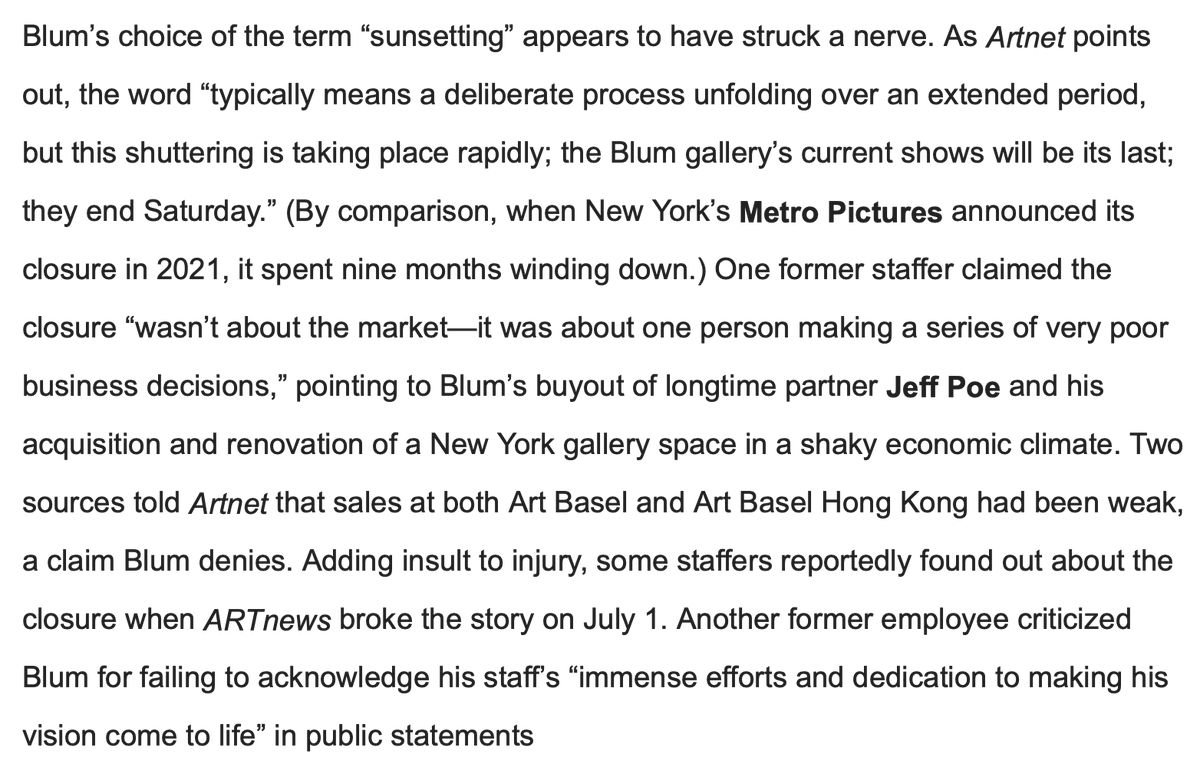 Re. the Tim Blum stuff in Artnet today:  I once met a guy at Musso &amp; Frank’s who told me he was having a solo show at the gallery because someone bet it in a poker game.