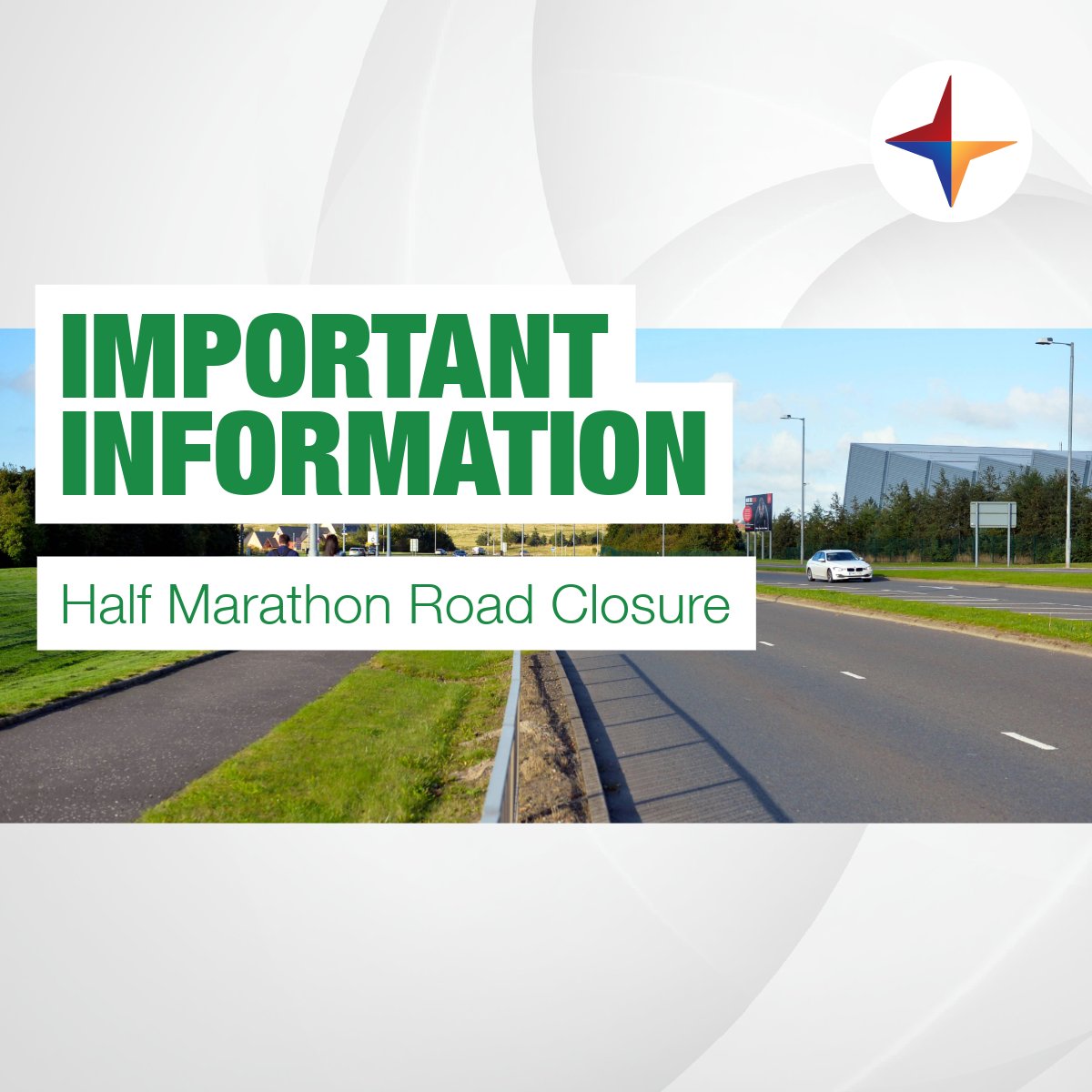 North Lanarkshire Half Marathon takes place Sunday 24 August at Ravenscraig.

Road closures &amp; traffic restrictions will affect areas along the route from 8am - 3pm.

Letters with full details will be delivered to affected homes &amp; businesses.

Full info - activenl.co.uk/half